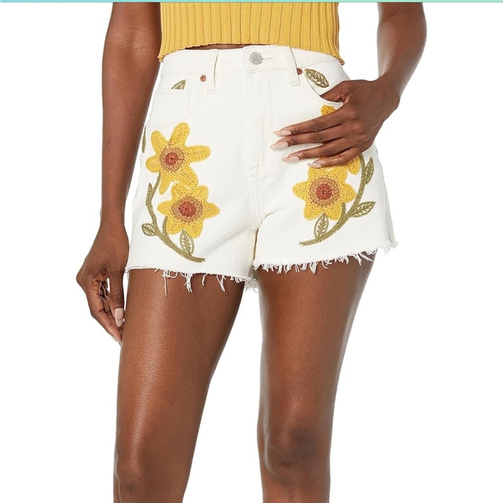 Blank NYC Women's Embroidered High Rise Denim Shorts